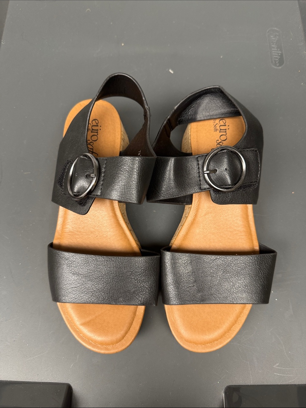 Eurosoft Black Women's Adjustable Buckle Sandals